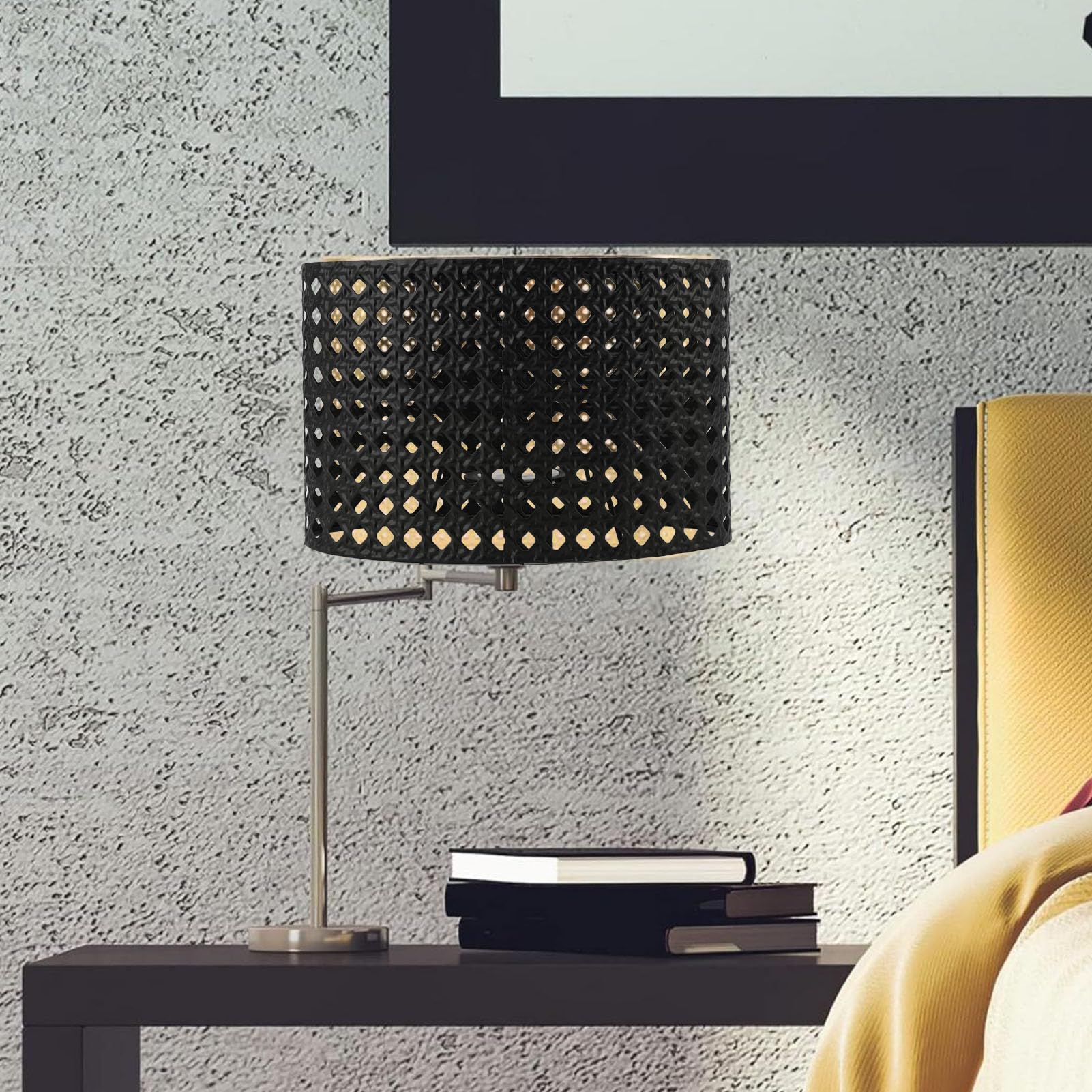 Paralume in Metallo E27 E14 Ovale Cavo in Ferro Con Incisione per Lampada da Tavolo Vintage, Lampada da Parete, Lampadario da Comodino, 23 x 14,5 cm (Nero)