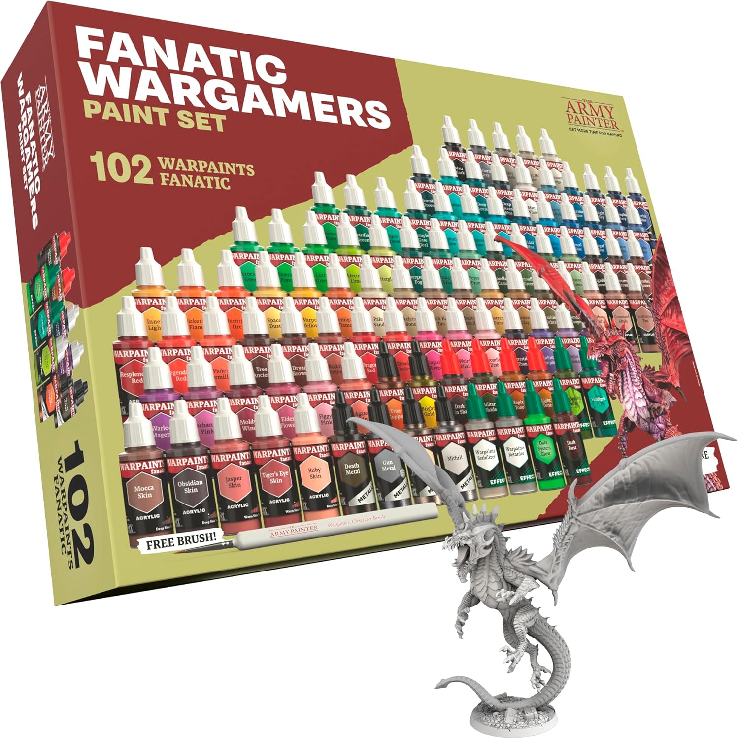 The Army Painter, Warpaints Fanatic Wargamers Paint Set, 102 x 18 ml Acrylic Paints, incl. Metallics, Washes, Effects, 1 brush & 1 Miniature - Miniature paint set for D&D & Warhammer Miniatures