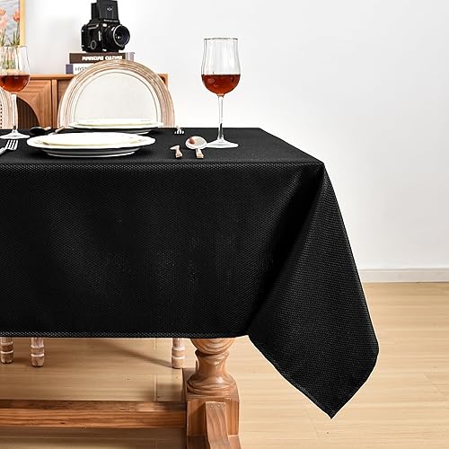 Miniatura 8 de Fitable Manteles negros texturizados de 60 x 84 pulgadas, paquete de 2 manteles con aspecto de lino para mesas rectangulares, fundas de mesa a