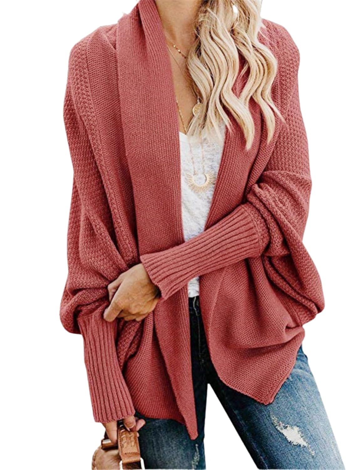 LIZALIG Womens Kimono Batwing Cable Knitted Slouchy Oversized Wrap Cardigan Sweater