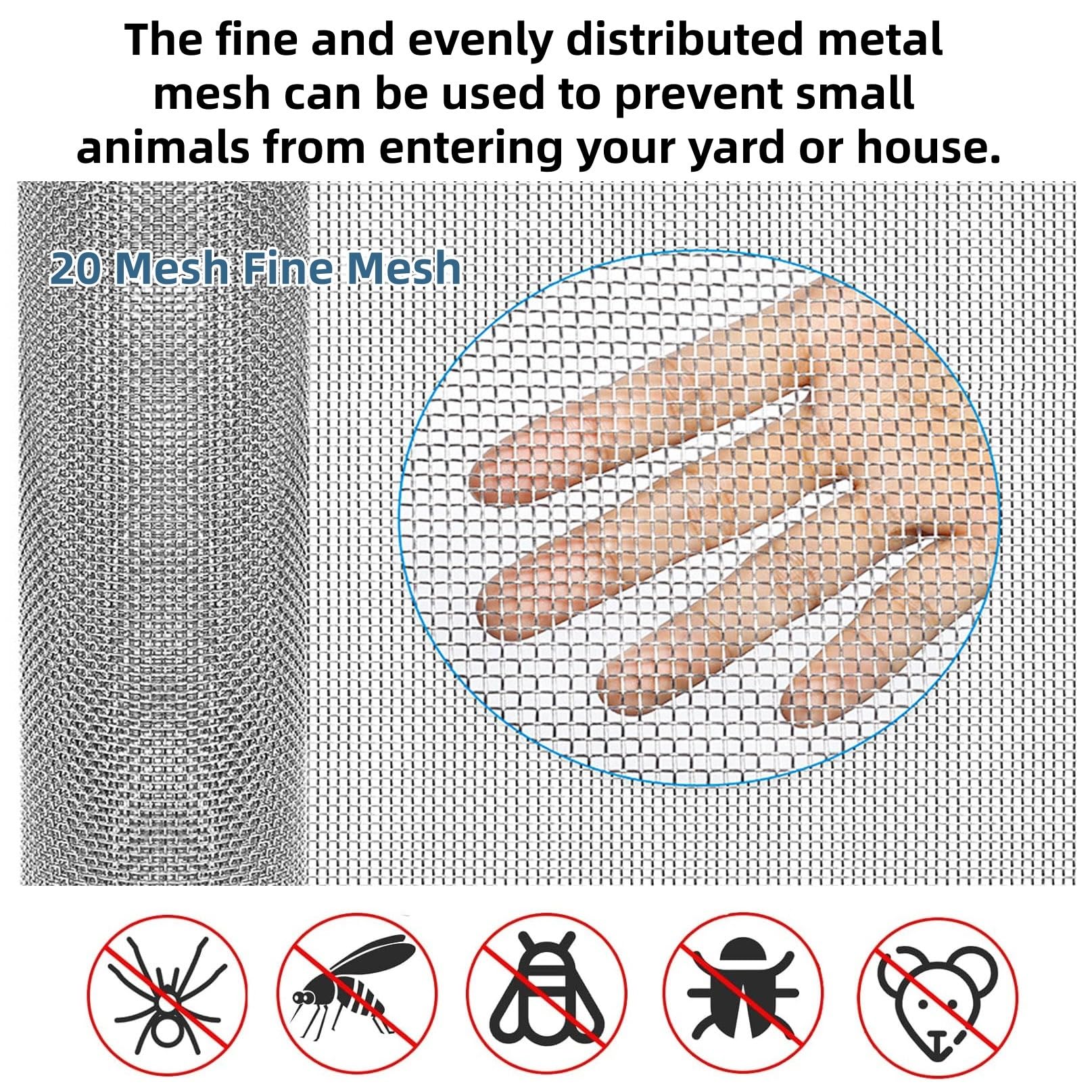 Malla de Alambre 20 Mallas Acero Inoxidable 304 Wire Cloth Rejilla de Metal Para Insectos Roedor Filtro Grill Hogar Cocina Jardín | 100x300cm
