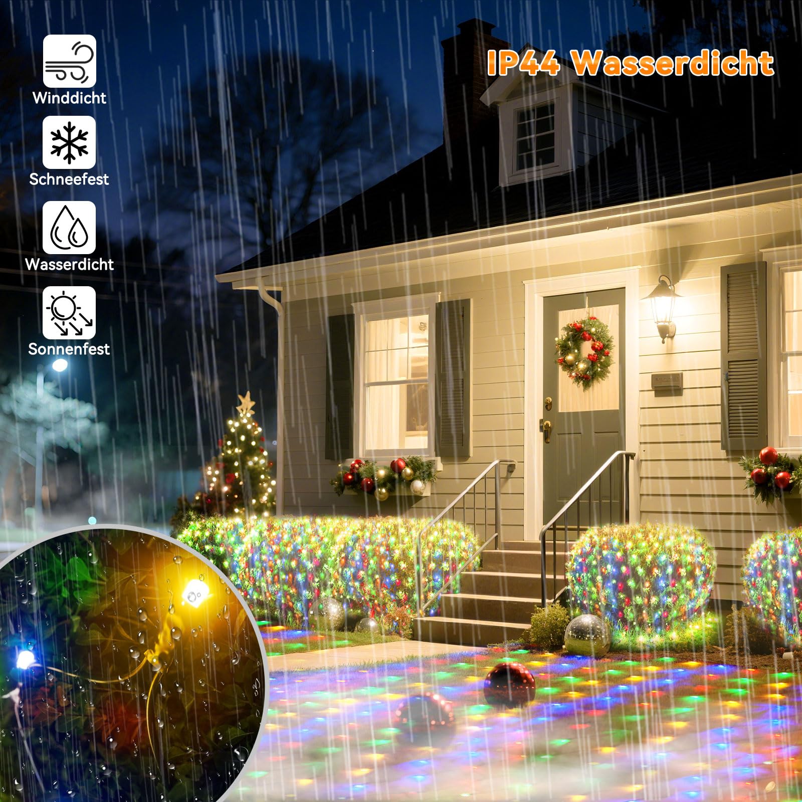 Bunte Lichternetz Außen, 6,5 m x 1,5M 360 Weihnachten Lichterkette Außen Netz mit Stecker,Fernbedienung & Timer 8 Modi,LED Netz Weihnachten für Weihnachtsbeleuchtung Büsche Garten Zimmer Balkon Wand