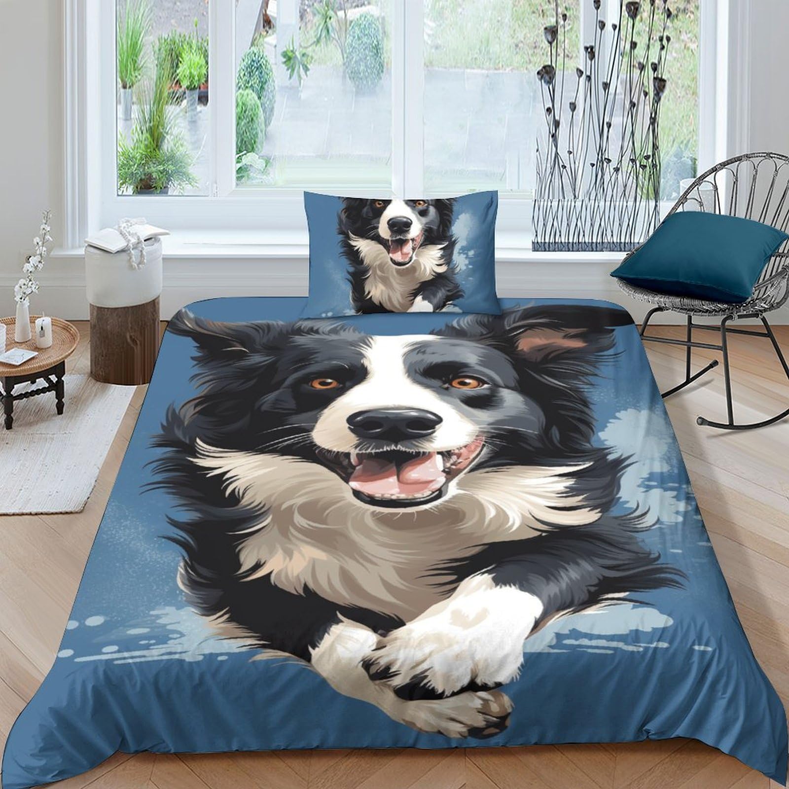 Housse de couette 3D Border Collie : le cadeau idéal en microfibre douce pour lit 1 personne