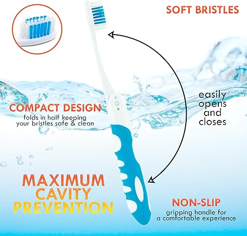 Miniatura 8 de Lingito Cepillo de dientes de viaje, función plegable para llevar, cepillos de cerdas medianas (paquete de 3)