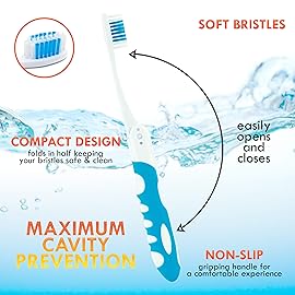 Blue-Green Travel Toothbrush Kit (2 Pack-Soft) - Portable, Folding, Collapsible, Built-in Cover, Perfect for Hiking, Camping, and Traveling