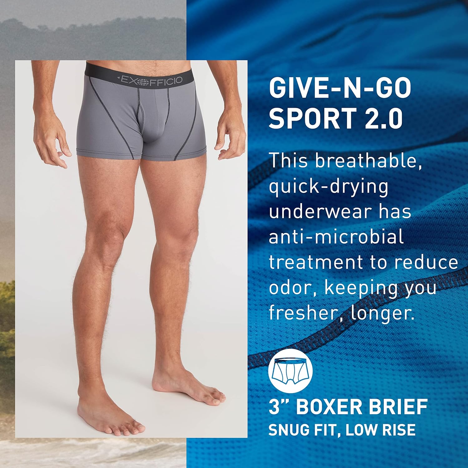 ExOfficio Men's Give-N-Go 2.0 Sport Mesh Boxer Brief 3" - Ultralight Travel Underwear with Snug Active Fit & Lower Rise - Image 2