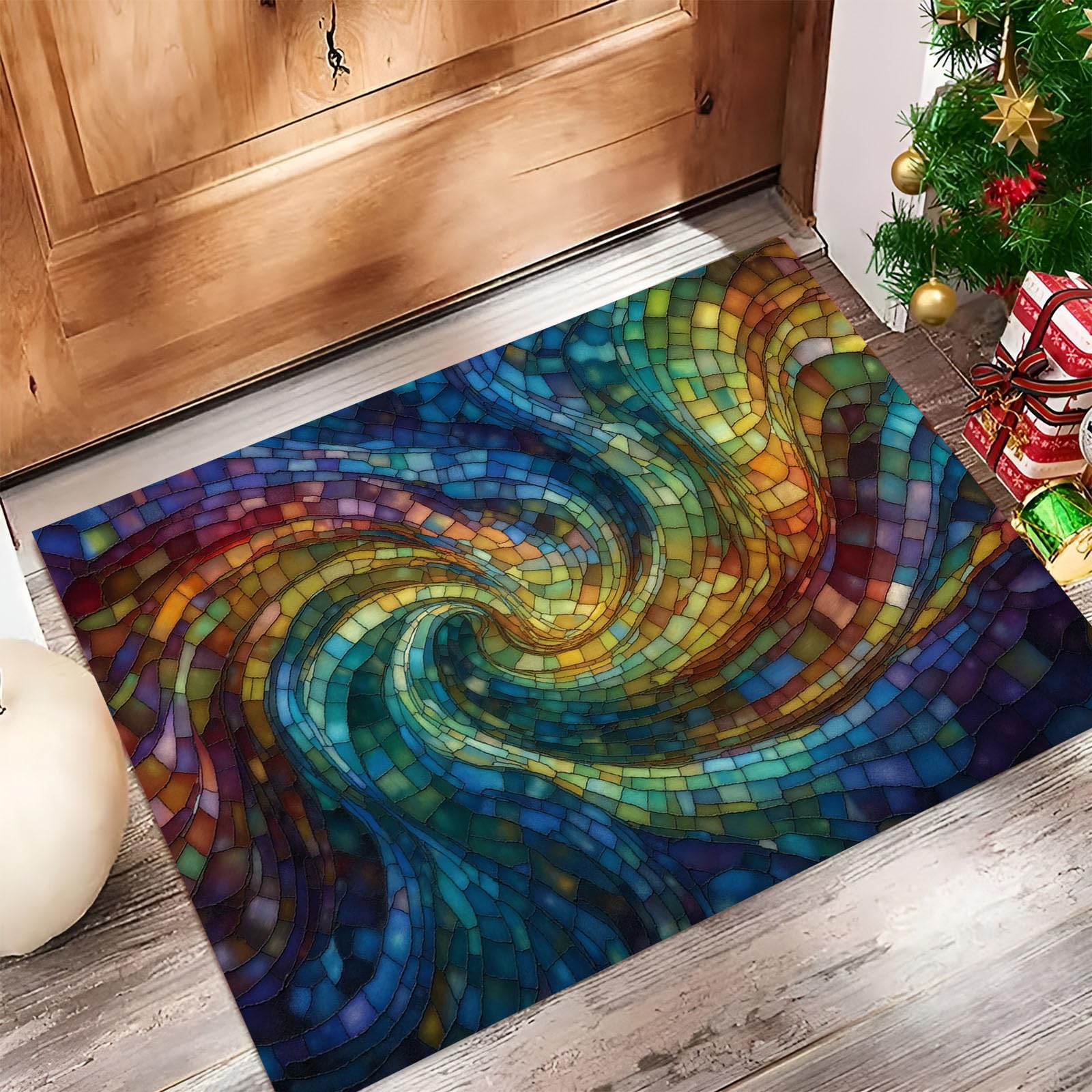 Paillasson d'entrée discret absorbant antidérapant tapis de sol bleu 60x90cm