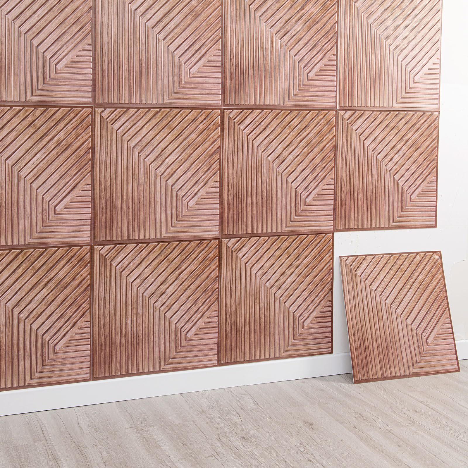 Lot de 10 Panneaux Muraux 3D, Autocollants, Aspect Bois, pour Décoration Murale Intérieure, Panneaux Acoustiques 3D, 30 x 30 cm (Marron)