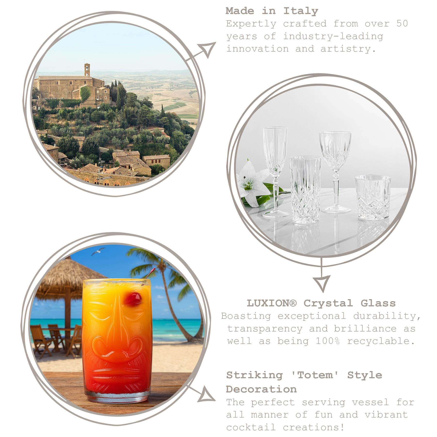 RCR Tiki Etruria Set 4 Bicchieri in Vetro, 45cl