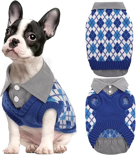 Kuoser Suéter a cuadros para perro, ropa cálida, diseño de retazos, ropa de punto para mascotas, abrigo clásico para cachorros, sudaderas para clima