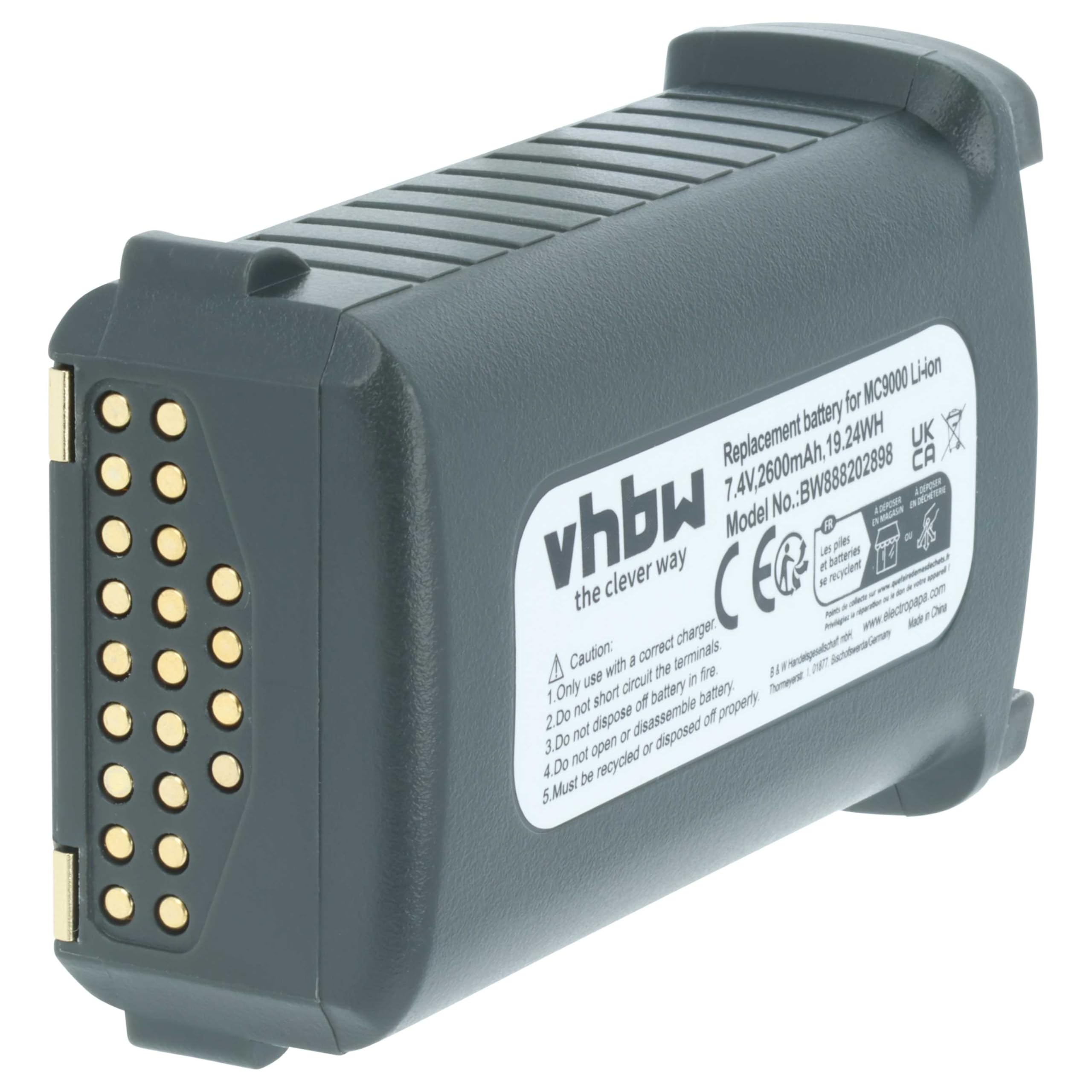 vhbw Akku kompatibel mit Symbol MC9090, MC9090-G, MC9090-K, MC9090-S, MC9097 Handheld Computer Scanner (2600mAh, 7,4V, Li-Ion)