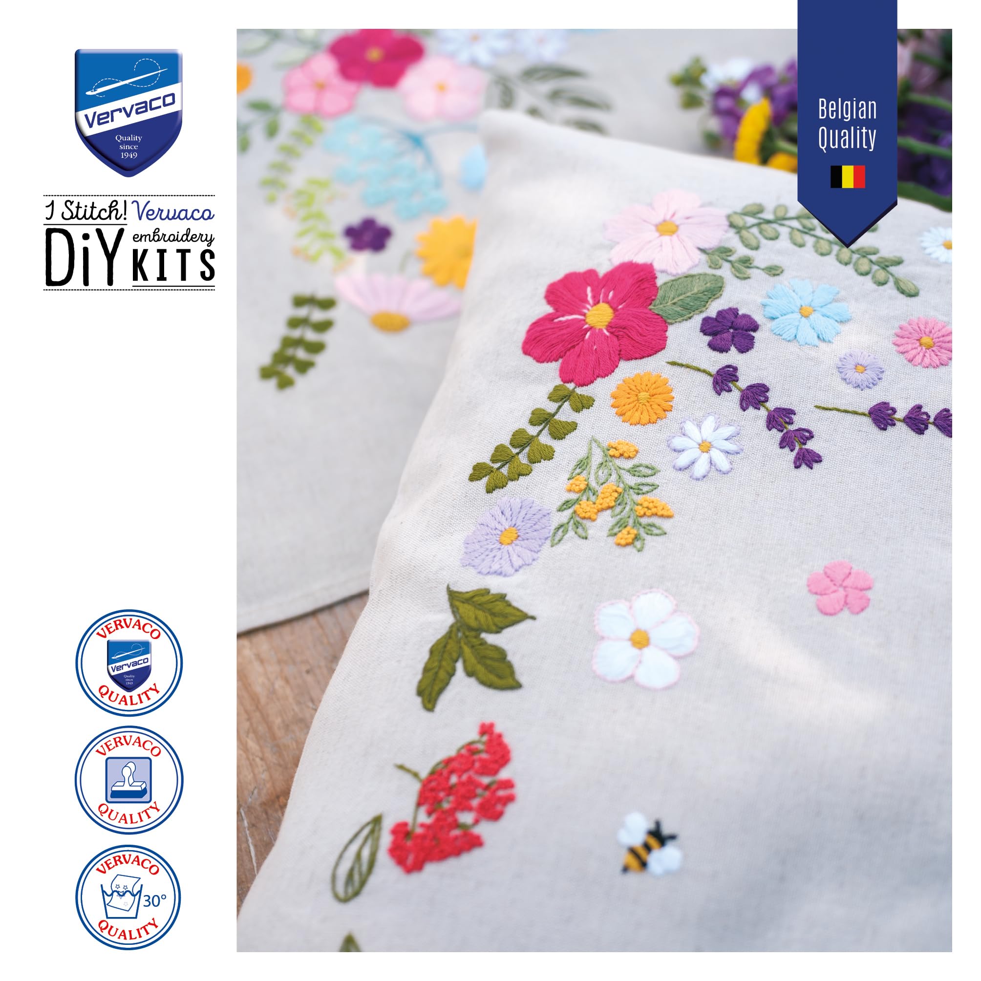 VERVACO Embroidery Kit Pre-Printed Cushion Embroidery Set Beginners Colourful World of Flowers Embroidery Set Cushion Cover with Zip Decorative Cushion Approx. 40 x 40 cm DIY Deco Craft Set Home - Image 4