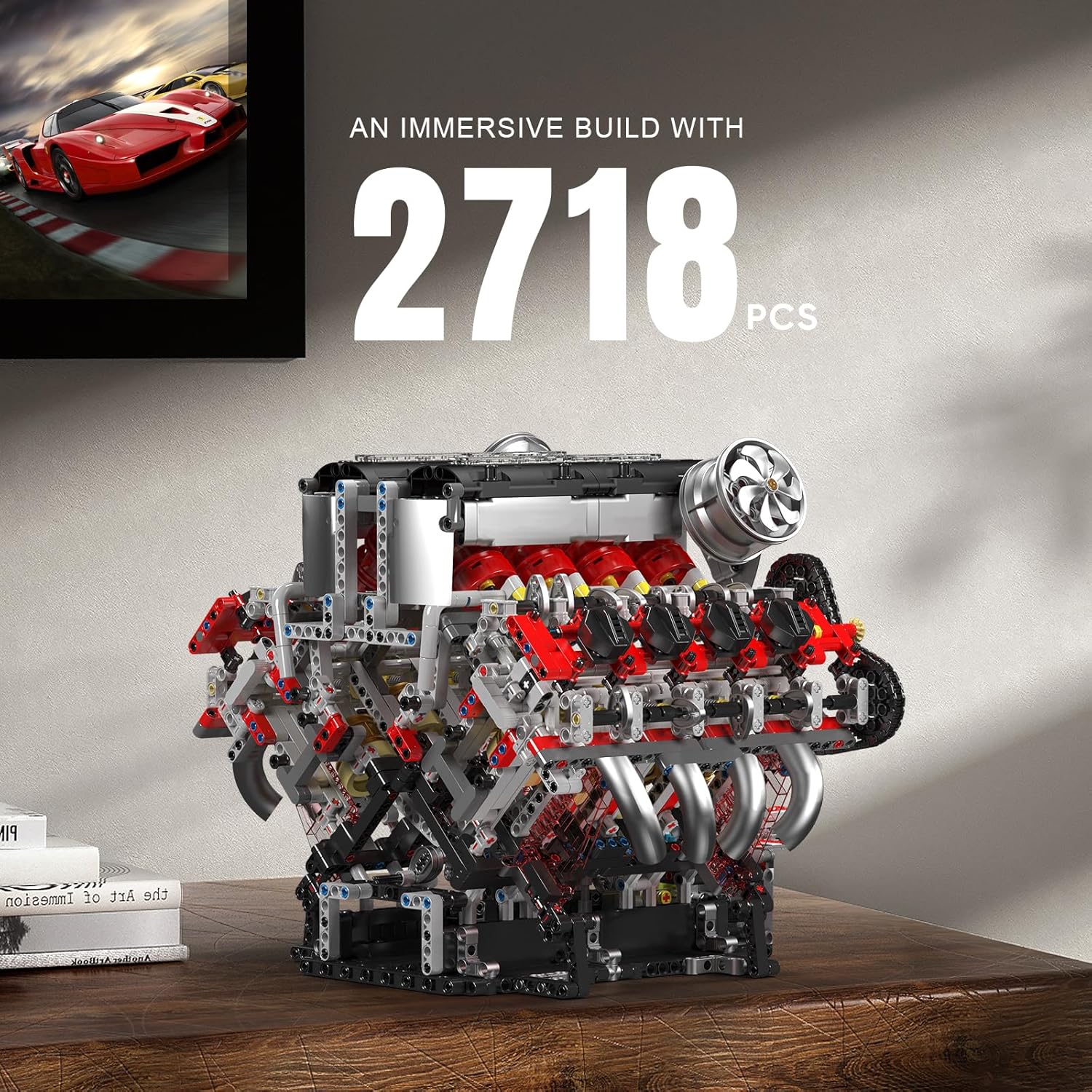 Mould King V8 Engine Building Blocks Sets, V8 Engine Model Kit That Runs, MOC Engineering Model Building Kit with Battery and Motor, 2718 PCS Building Blocks for Adults