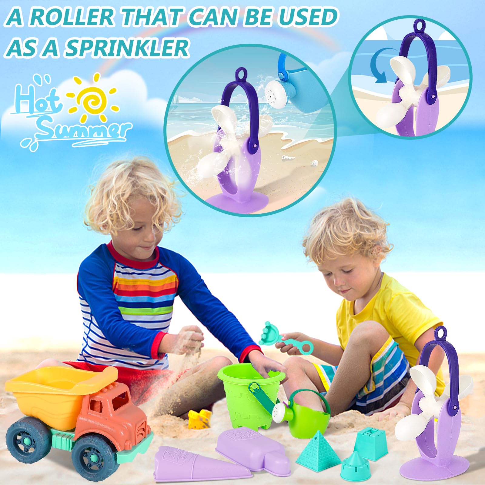 FAMKEEP Jouet de Plage 26 Pièces,Kit de Jeu de Plage Enfant avec Sac en Filet pour Enfants avec Seau Plage,Pelles,Râteaux,Arrosoir Jouet de Sable Enfant pour Bac a Sable Intérieur Extérieur