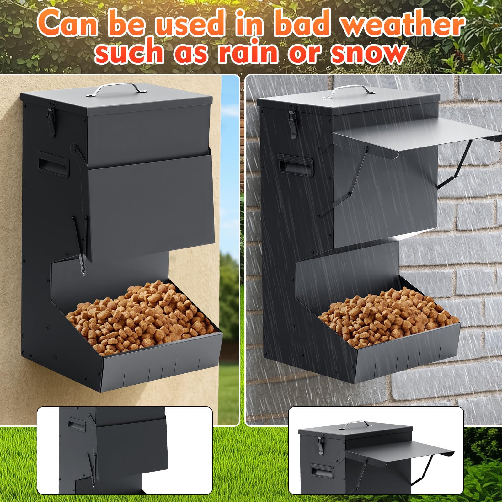 Willinglong 1 comedero automático para perros con tapa, capacidad de 50 libras, comedero para perros al aire libre, dispensador de alimentos para mascotas, dispensador de alimentos para mascotas para