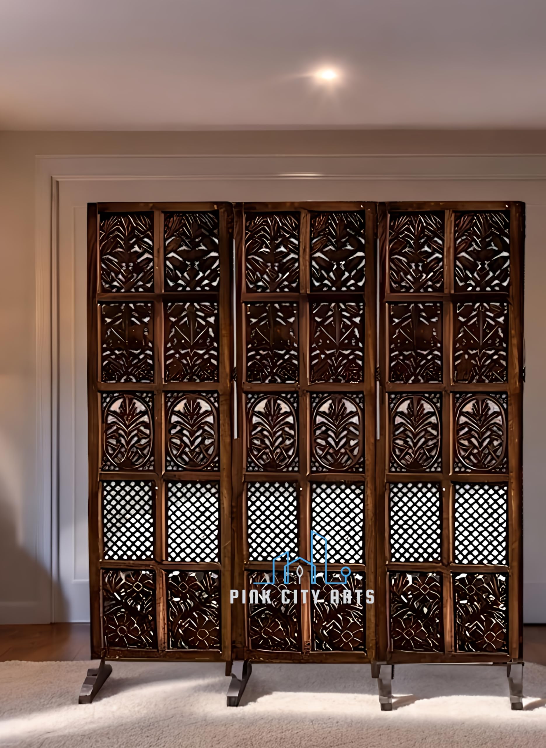 Mango Wooden Room Partition Wooden Room Divider for Living Room Wall Separator Panel Office Partitions and Dividers 6 Feet (3 Panel 19 Inches)