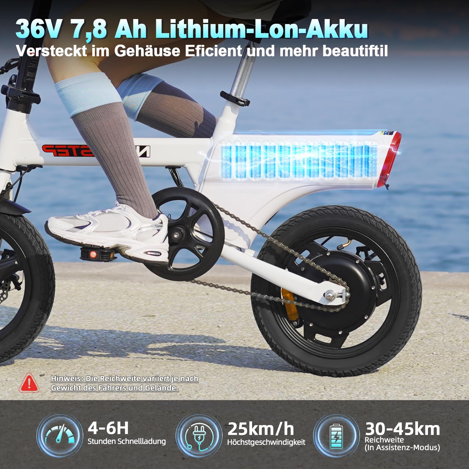 Vélo électrique, E Bike pour Adolescents et Adultes - Portable - pour Les trajets urbains - Max. 25km/h - Moteur 250W - autonomie 30-45km - 3 Modes de Conduite - Freins à Disque - écran LCD.