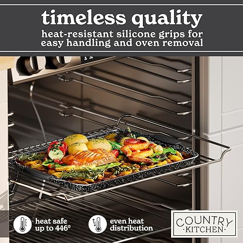 Miniatura 41 de Country Kitchen Juego de utensilios para hornear apilables antiadherentes, resistentes, duraderos, de fácil liberación, color rojo, 10