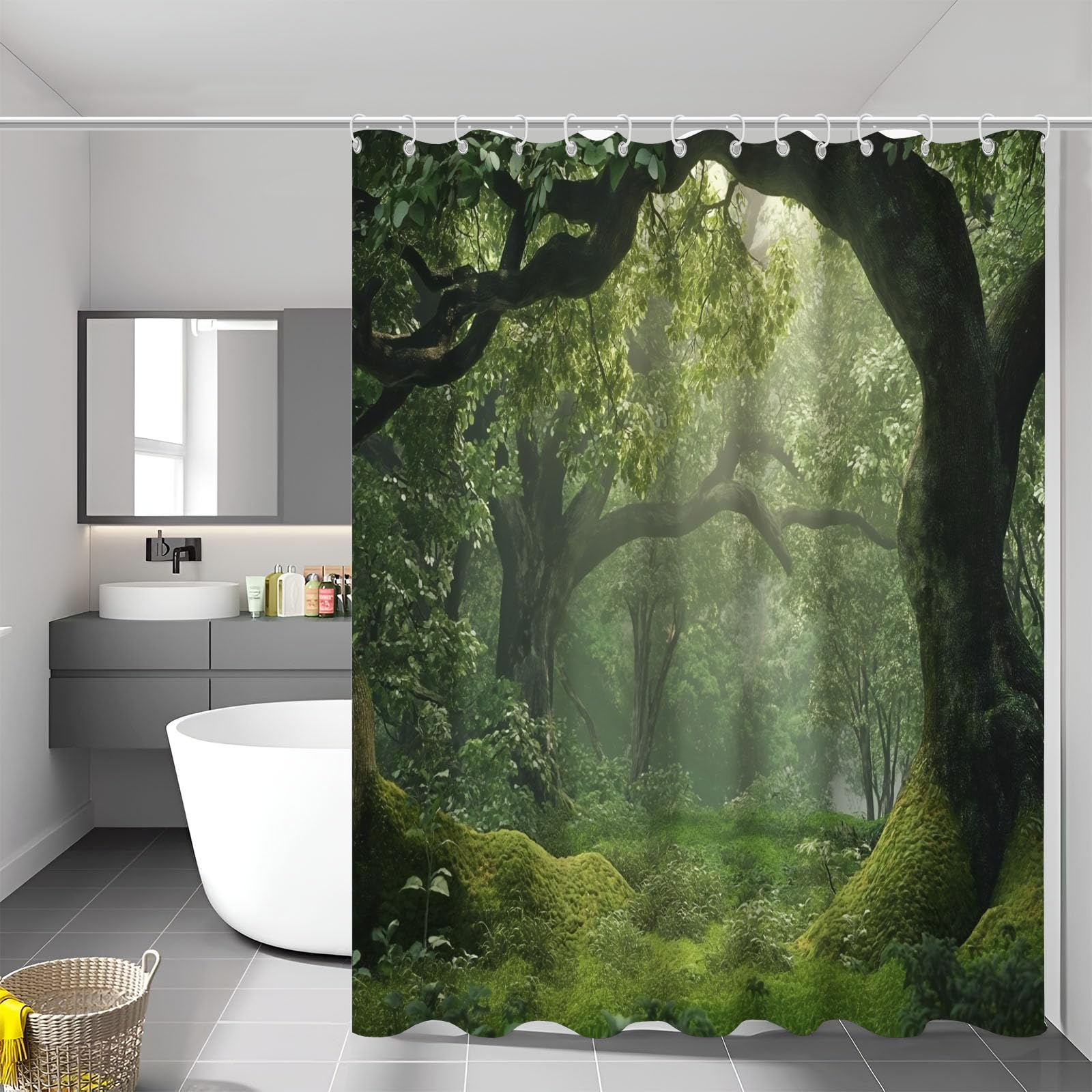 Rideau de baignoire imperméable en polyester forêt 240x200cm