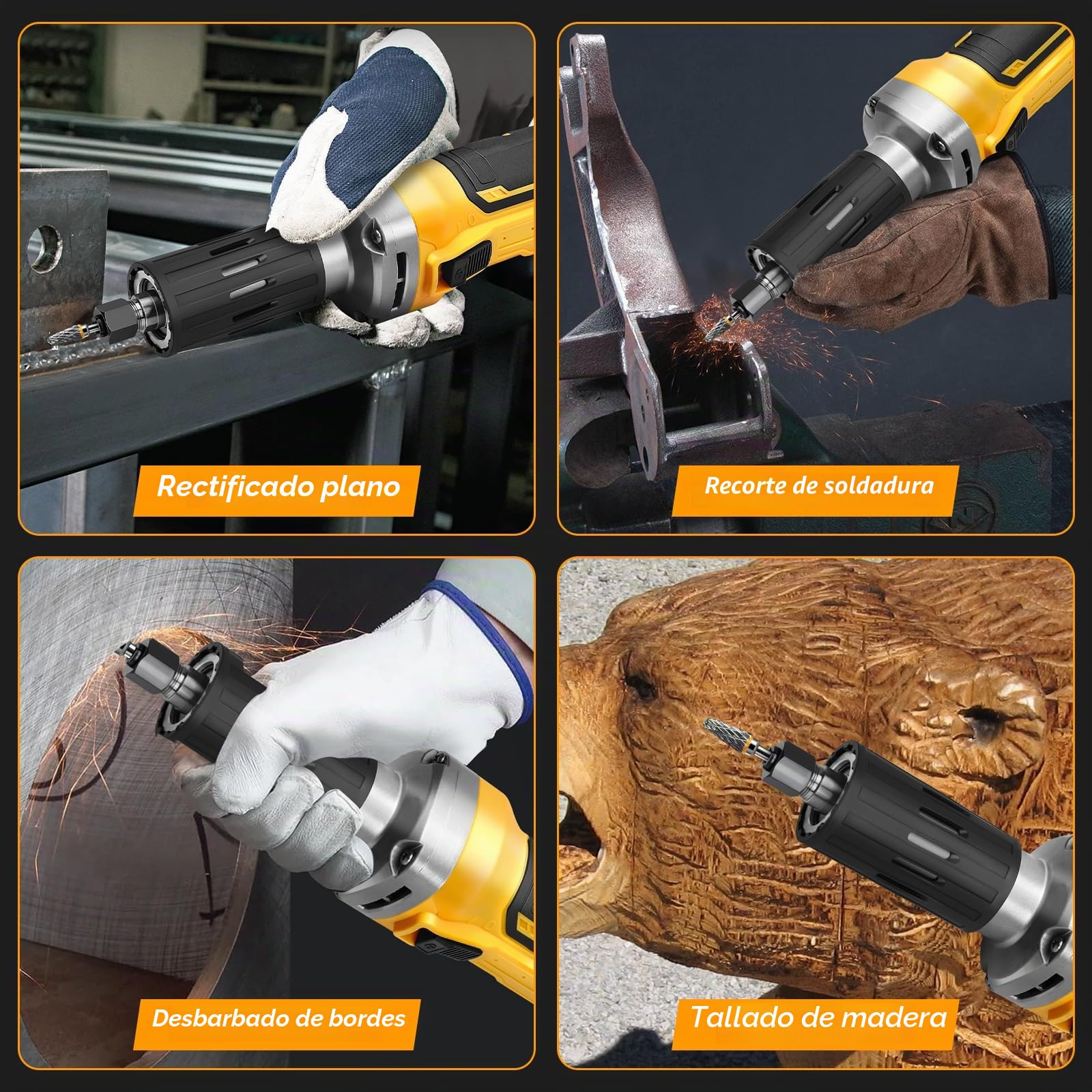 Amoladora inalámbrica Compatible con Dewalt 20 V batería (sin batería), amoladora recta sin escobillas 3/6 mm, 4 velocidades para moler, pulir y cortar