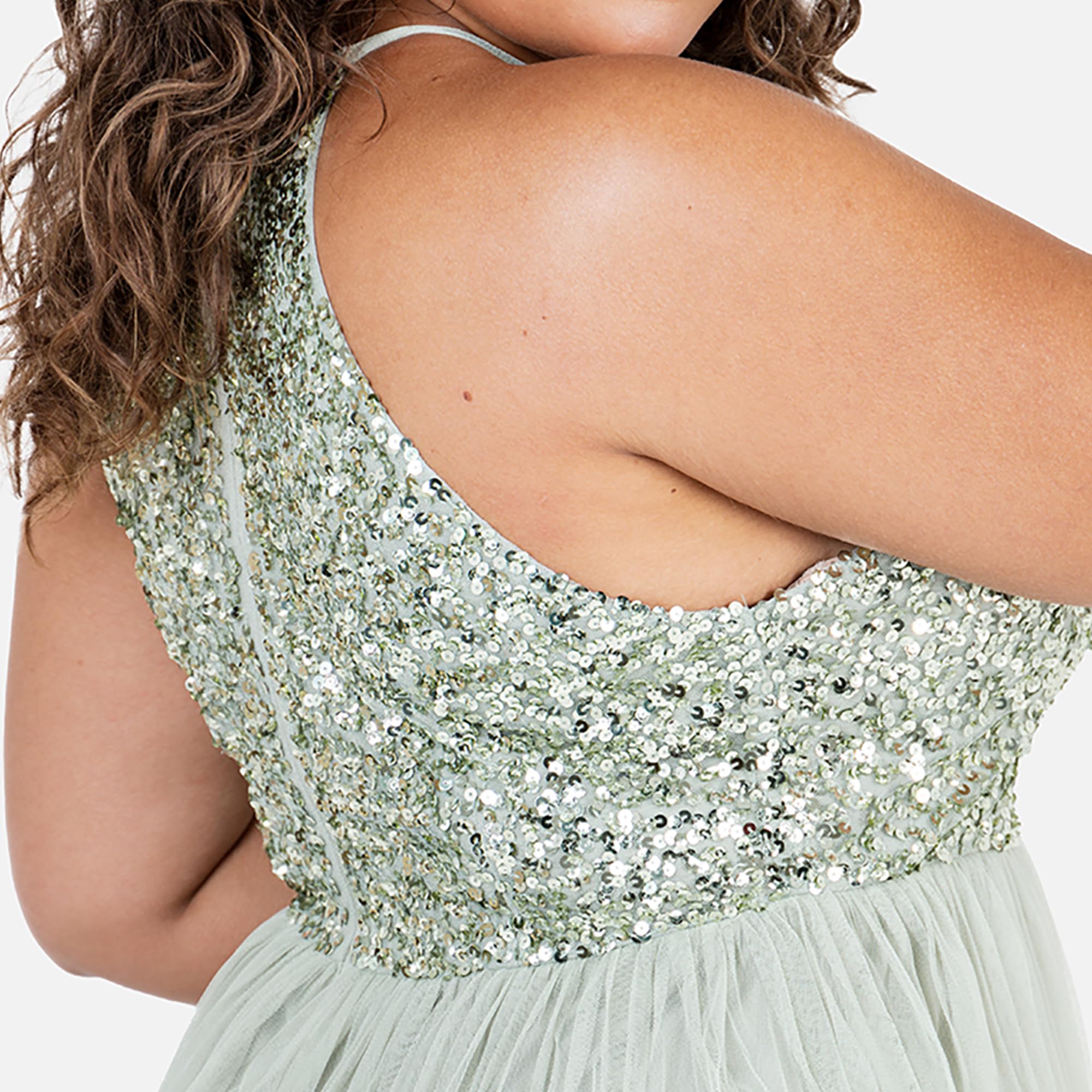 Maya Deluxe Midi para Mujer con Cuello Halter de Tul para Noche, Graduación, Boda, Damas de Honor, Vestido de Baile Dama