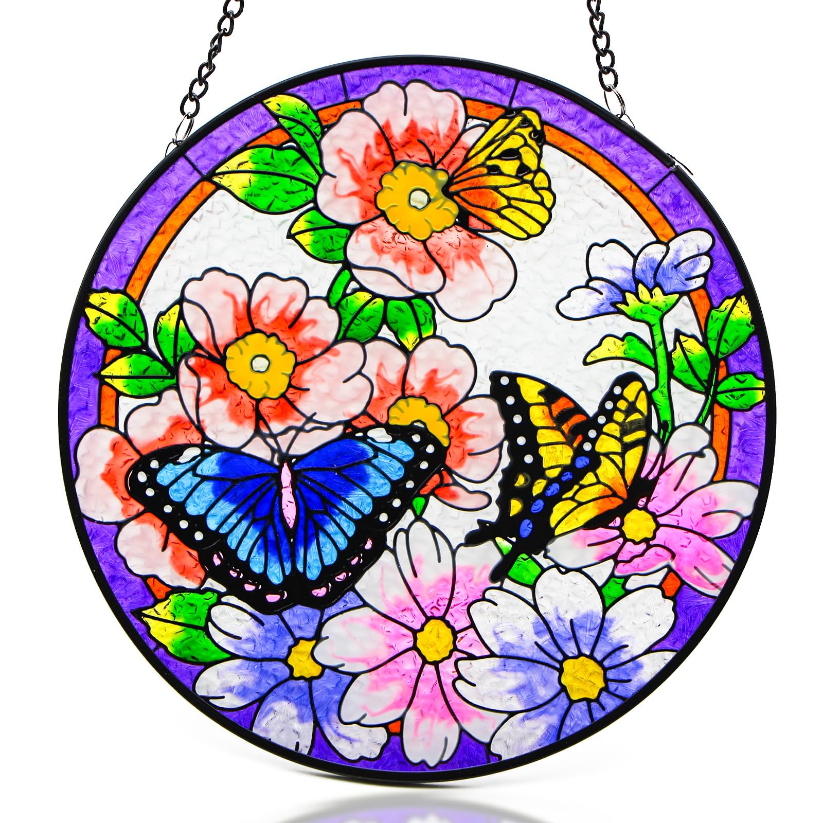 Suncatcher Stained Glass Window Hanging 7.8 inch Hummingbird Window Sun Catcher with Hook Sun Catchers Indoor, Hanging Hummingbird Wall Art Home Decor Gifts (Butterfly)