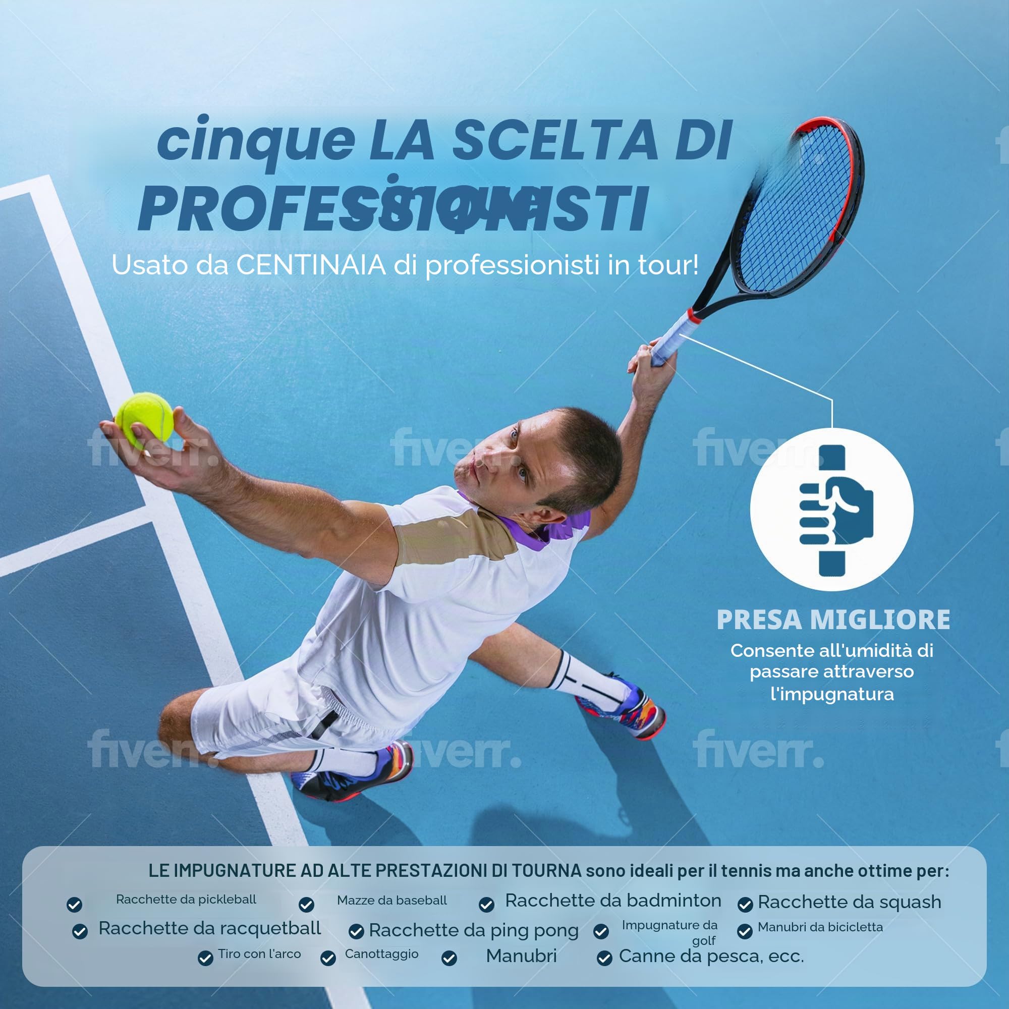 Tourna - Overgrip da Tennis, 10 Pezzi, assorbenti, Effetto Asciutto, Tournagrip, Colore: Blu