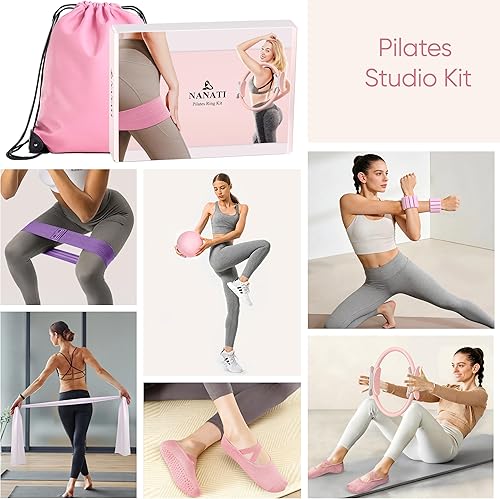 Miniatura 2 de Kit de pilates de 18 piezas, kit esencial de pilates para mujeres, entrenamiento en casa, equipo de pilates con anillo de pilates de 14.5 pulgadas y