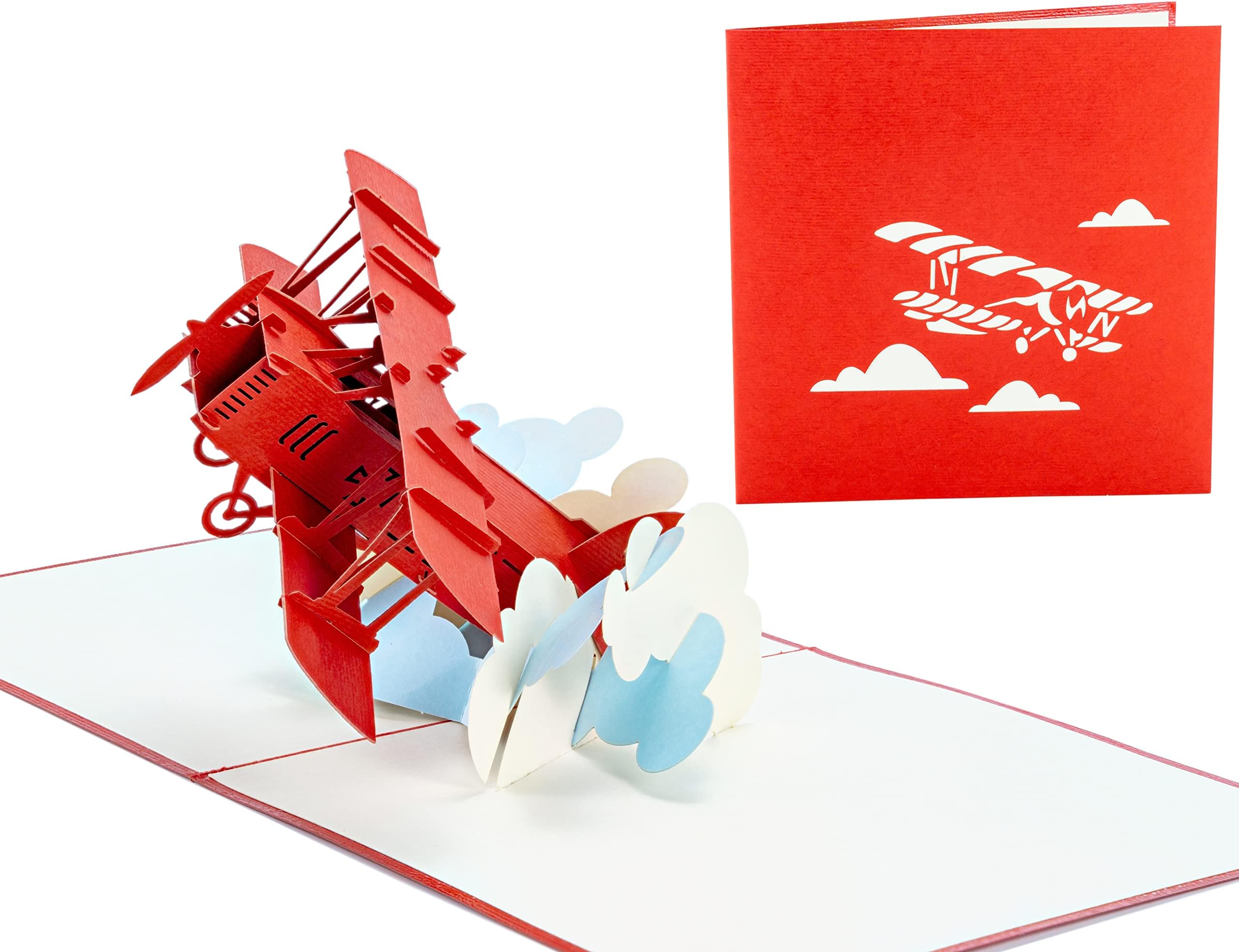 WOWPAPERART Red Airplane - WOW 3D Pop Up Card for All Occasions - Birthday, Congratulations, Good Luck, Anniversary, Get Well, Love, Good Bye