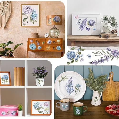 Miniatura 6 de 12 hojas de hortensias místicas frotar en transferencias para manualidades y muebles, calcomanías clásicas de hortensias florales para muebles para