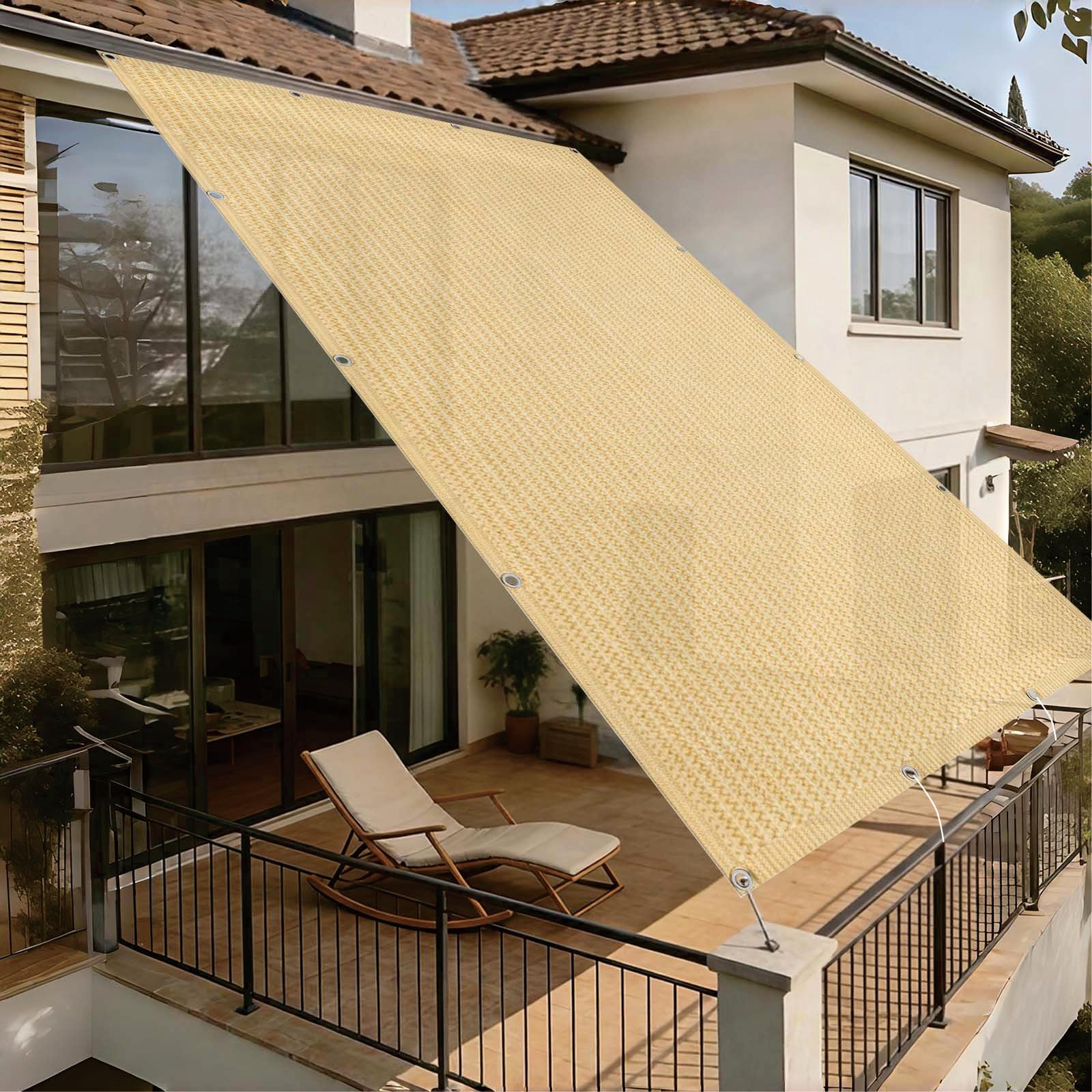 Filet d'ombrage jaune sable pour balcon sans perçage avec cordes