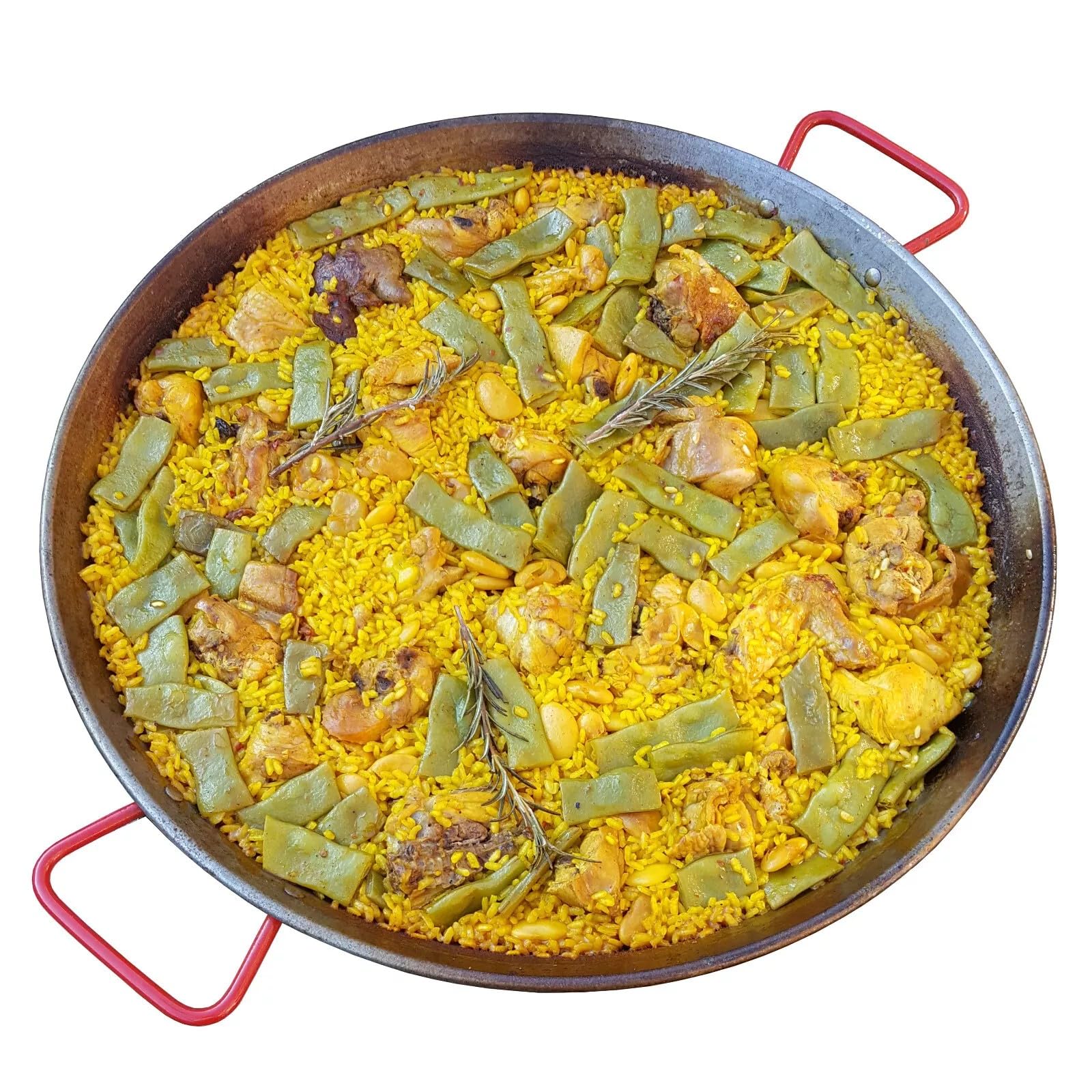 Padella per Paella Valenciana, Tegame in Ferro Spazzolato, Manici Rossi, per Cottura Tradizionale, Per Spaghetti All' Assassina (50cm)
