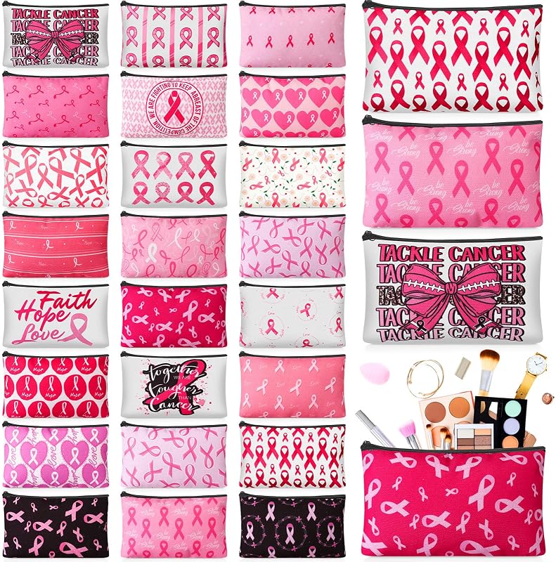 Meanplan Necessaires de maquiagem em lona rosa com zíper, 24 unidades