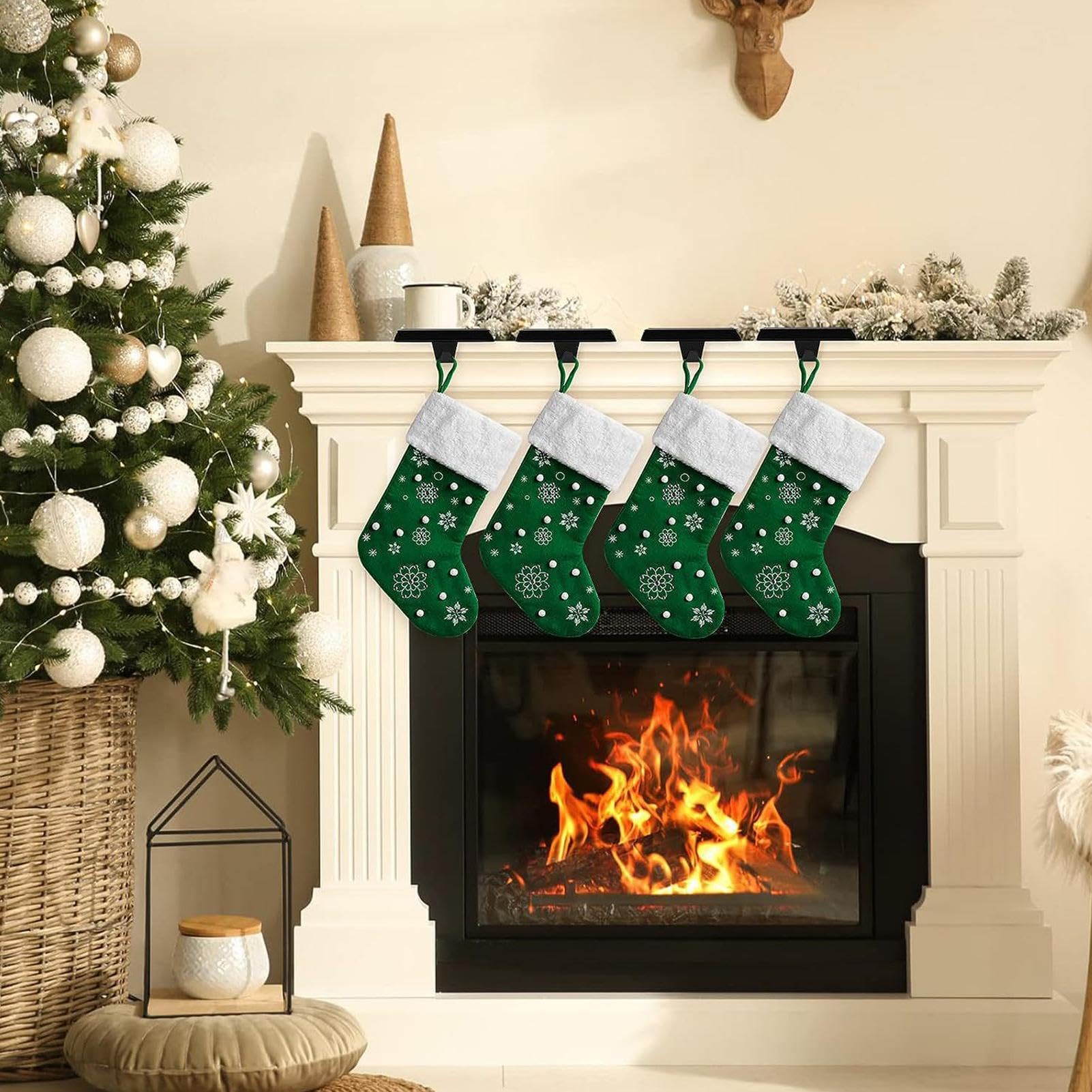 Ganci per calze di Natale, supporto per calze di Natale | Confezione di 4 ganci per robusti per calze,Ganci per calze da antiscivolo, pinze per a ghirlanda per