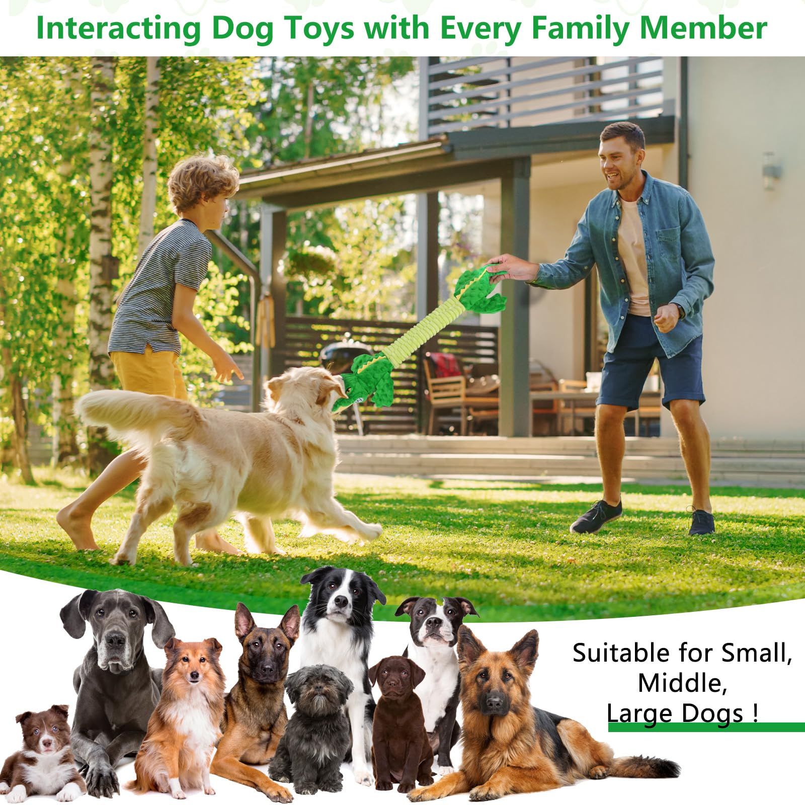 Juguetes grandes chirriantes para perros, juguetes interactivos para cachorros con papel arrugado, juguete para perros de tira y afloja, juguetes masticables de peluche para razas pequeñas, medianas y