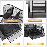 HMXLJJY Organizer da scrivania in rete con portadocumenti, organizer per lettere a 5 ripiani con portariviste, organizer da scrivania e portaoggetti per forniture per ufficio, casa o scuola, nero - 3