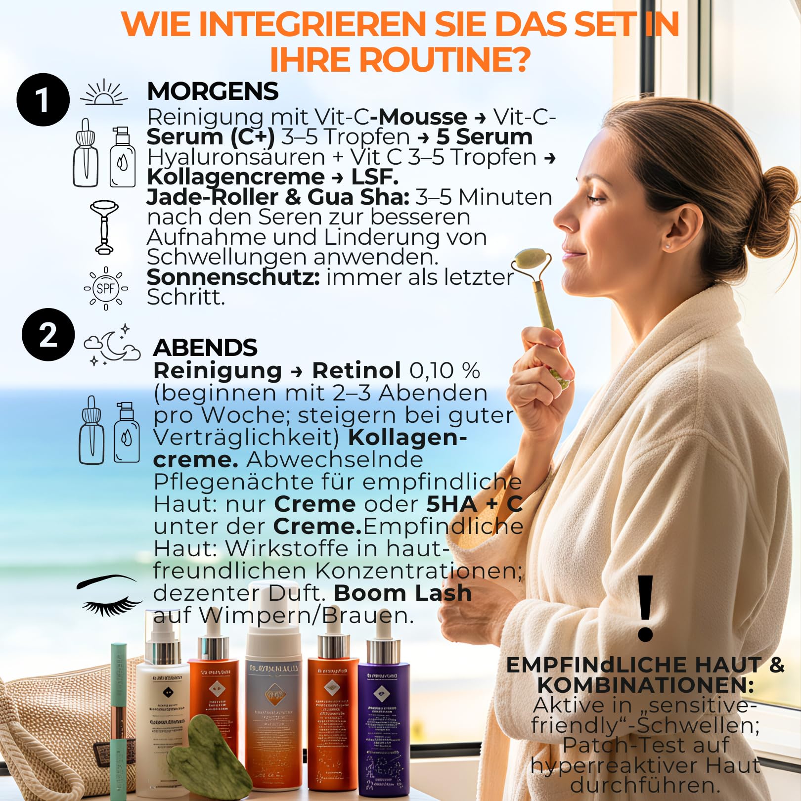 Dr. Dermaluci Lab Anti-Aging Geschenkset - Dermatologisch & Nickel Getestet, AIAB Bio - Pflegeroutine mit Vitamin C Serum, 5 Hyaluronsäuren, Retinol 0,1% & Kollagencreme + Jade Roller&Gua Sha
