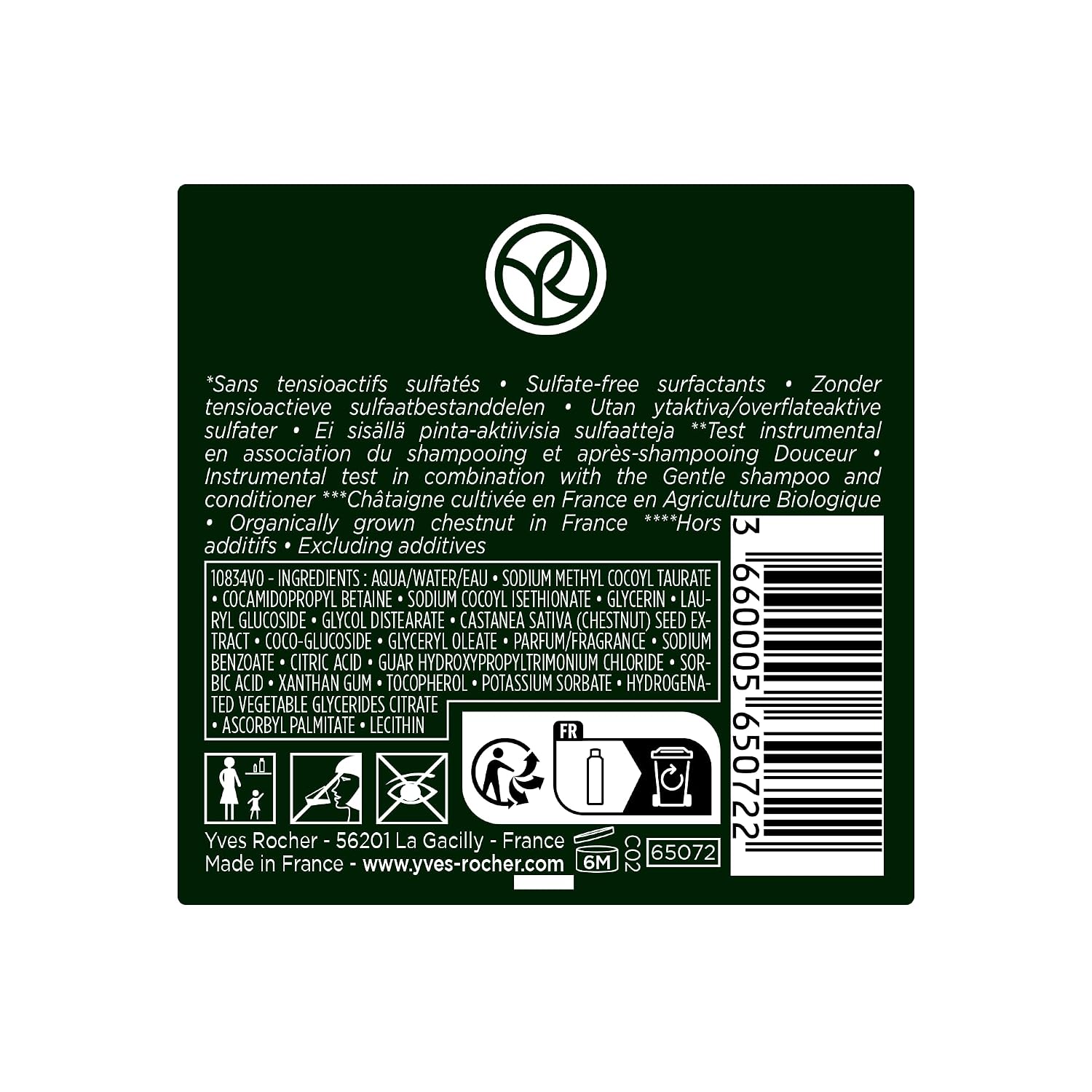 Yves Rocher Gentle with Organic Chesnut Milk Nourishing Shampoo Sulfate Free- 300 ml. / 10.1 Fl.Oz