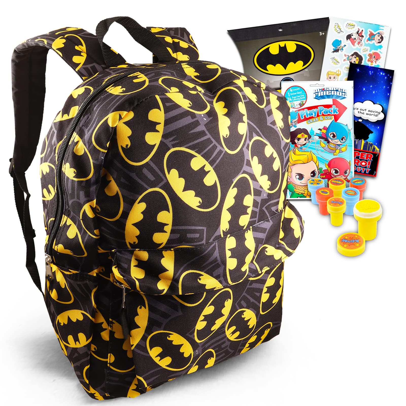 Detective StoreBatman Backpack for Boys 8-12 Set - 16'' Batman Backpack for Kids Bundle with Stickers,Stampers,More,Batman School Stuff