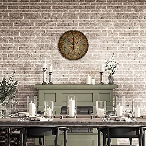 Miniatura 7 de Reloj de pared de madera de 10 pulgadas, silencioso, fácil de leer, estilo vintage, mapa del viejo mundo, reloj redondo de madera, estilo rural,