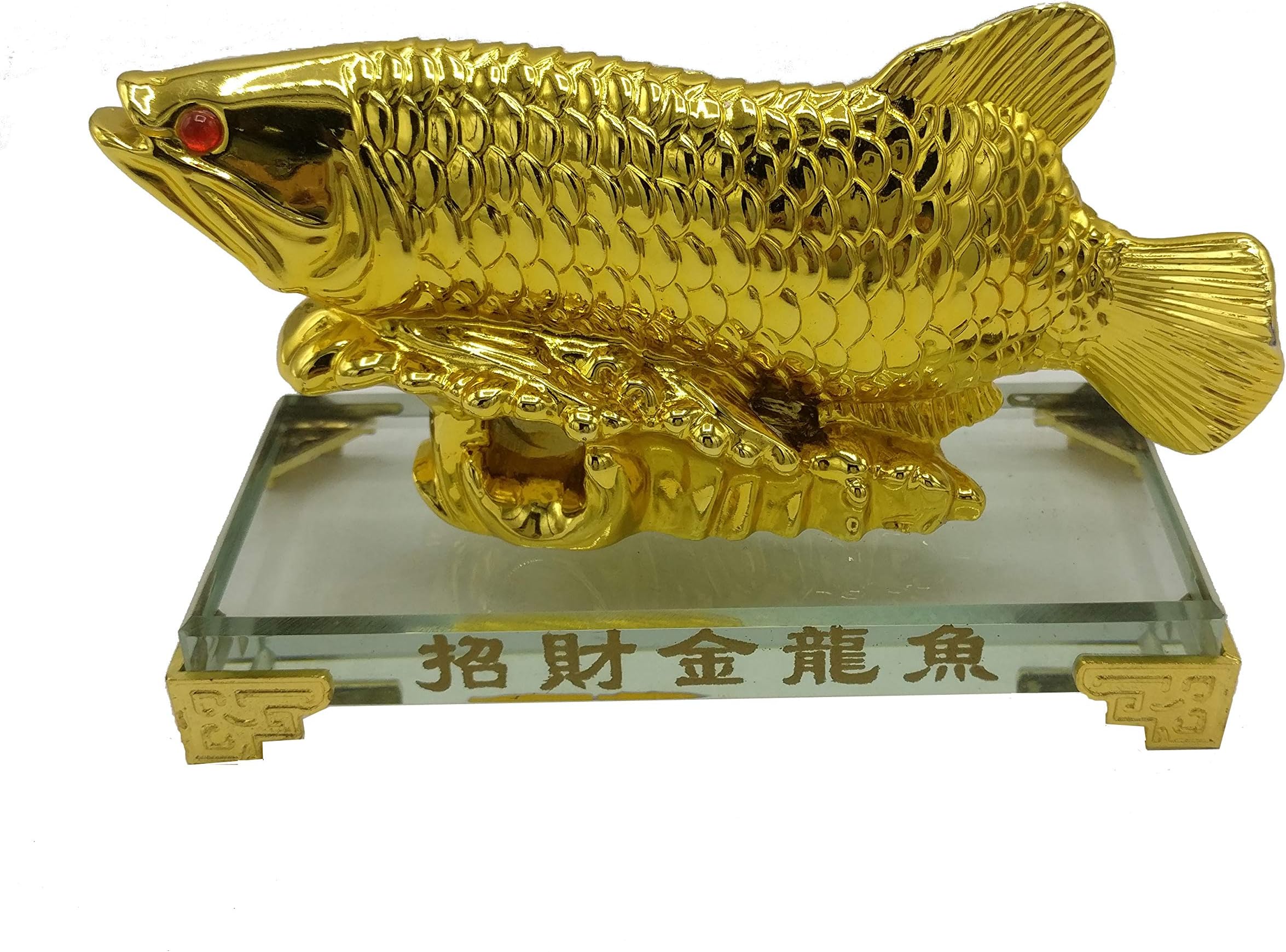 Fun n Shop Fengshui Arowana Fish on Glass Slab Golden