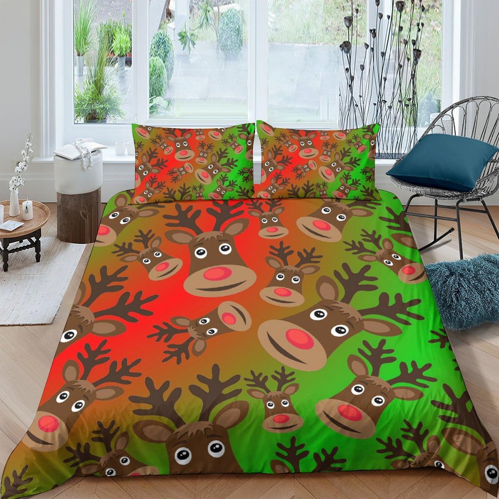 Ctjqhvkz Style-1 3D Printed Reindeer Christmas Fitted Sheet Microfiber Soft Breathable Plaid Mattress Cover For Bedroom Dorm Decor Single（135X200cm）