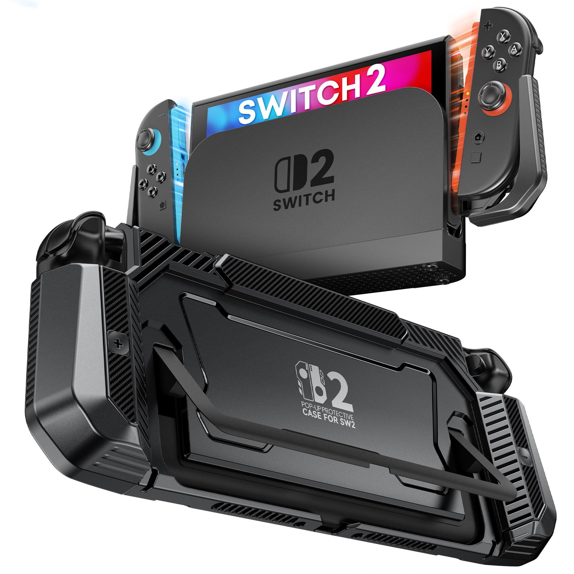 Dockbare Hülle für Nintendo Switch 2, Abnehmbarer Joy-Con-Controller-Schutz, griffige Schutzhülle mit 4 Daumenstick-Kappen, Ladefreundliche Hülle für die Switch 2