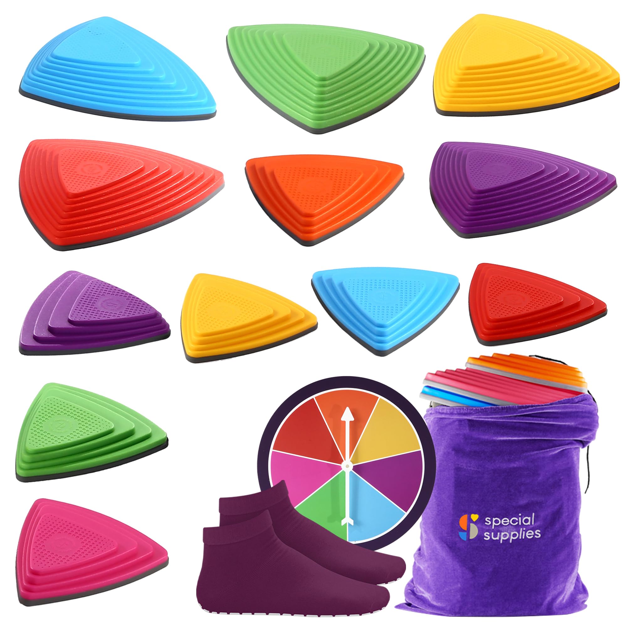 Special Supplies Stepping Stones for Kids Indoor and Outdoor Balance Blocks Promote Coordination, Balance, Strength Child Safe Rubber, Non-Slip Edging (Multi-Color, 12)