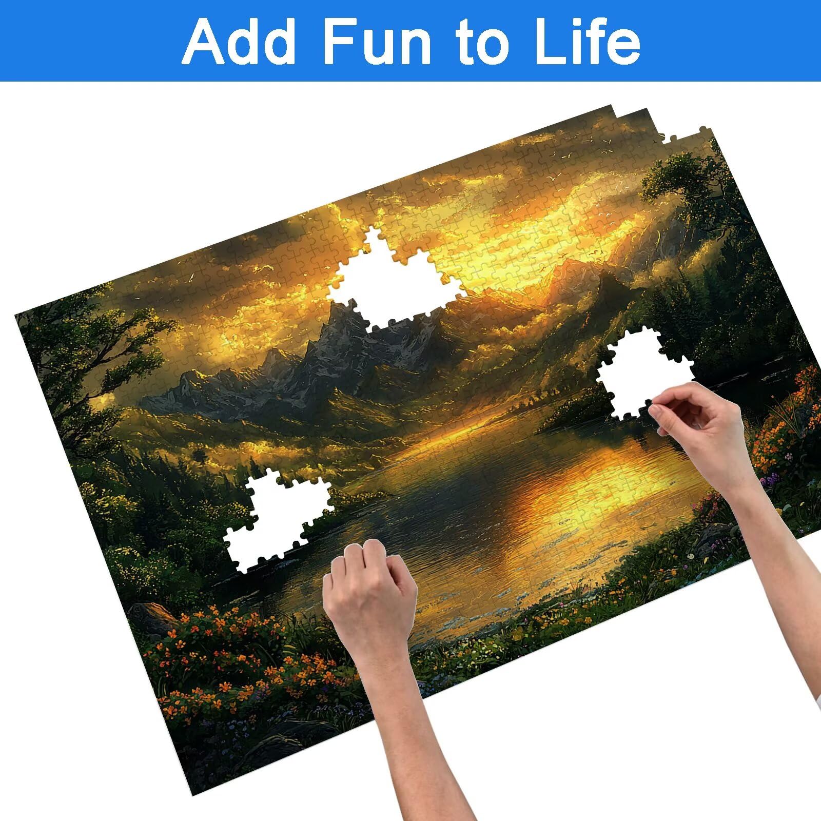 Puzzle 1500 Pezzi per Adulti Bambini, Puzzle Tramonto in Legno per Adulti, Puzzles Paesaggio Impegnativi, Giochi Educativo per Famiglie, Rompecapo con Scatola per Decorazioni Casa, Regalo Donna, -9030