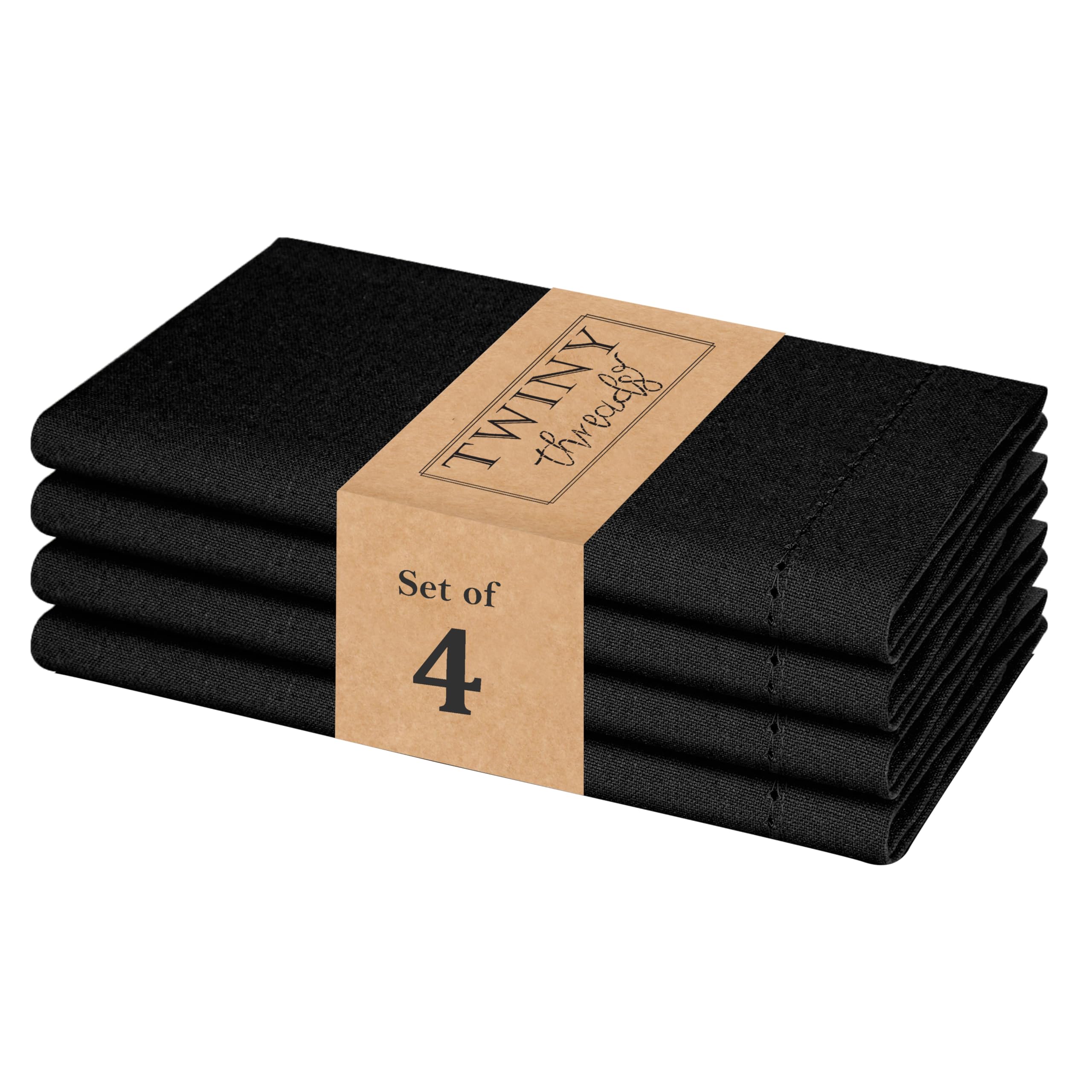 Photo 1 of ***Photo and description for reference only***TWINY Threads Hemstitch Cloth Napkins 18 x 18 Inches - 100% Cotton, Soft, Absorbent, Washable & Reusable Table Napkins - Set of 4 - Perfect for Fall, Halloween, Holiday Parties, Everyday Use - Black