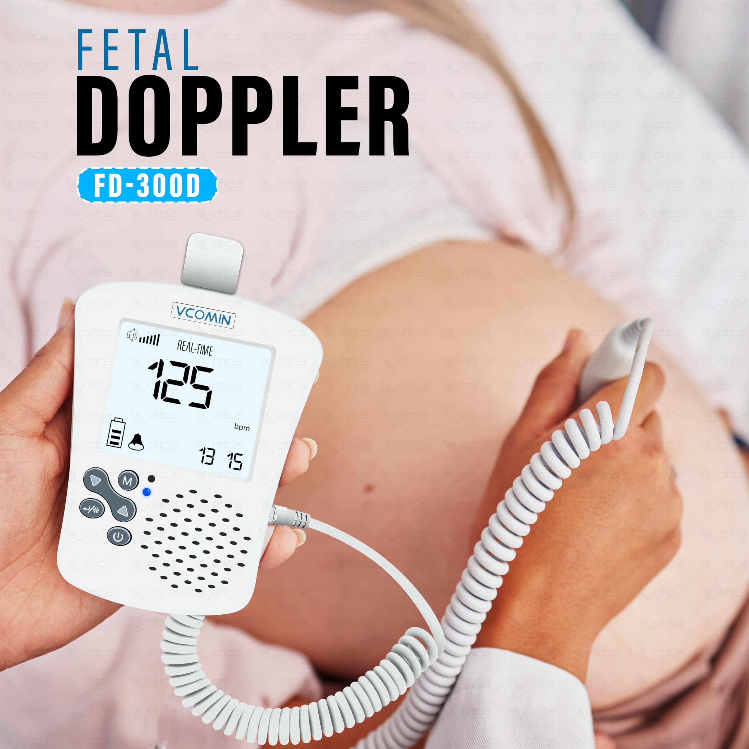 OTICA Vcomin Fetal Doppler for Baby Heart Rate Monitoring (Black Display, 300D) - Image 3 thumbnail