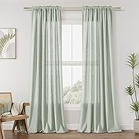 Vista 61 de Guken - Cortinas de lino negro de 108 pulgadas de largo para sala de estar, dormitorio, juego de 2 paneles, bolsillo para barra, cortinas