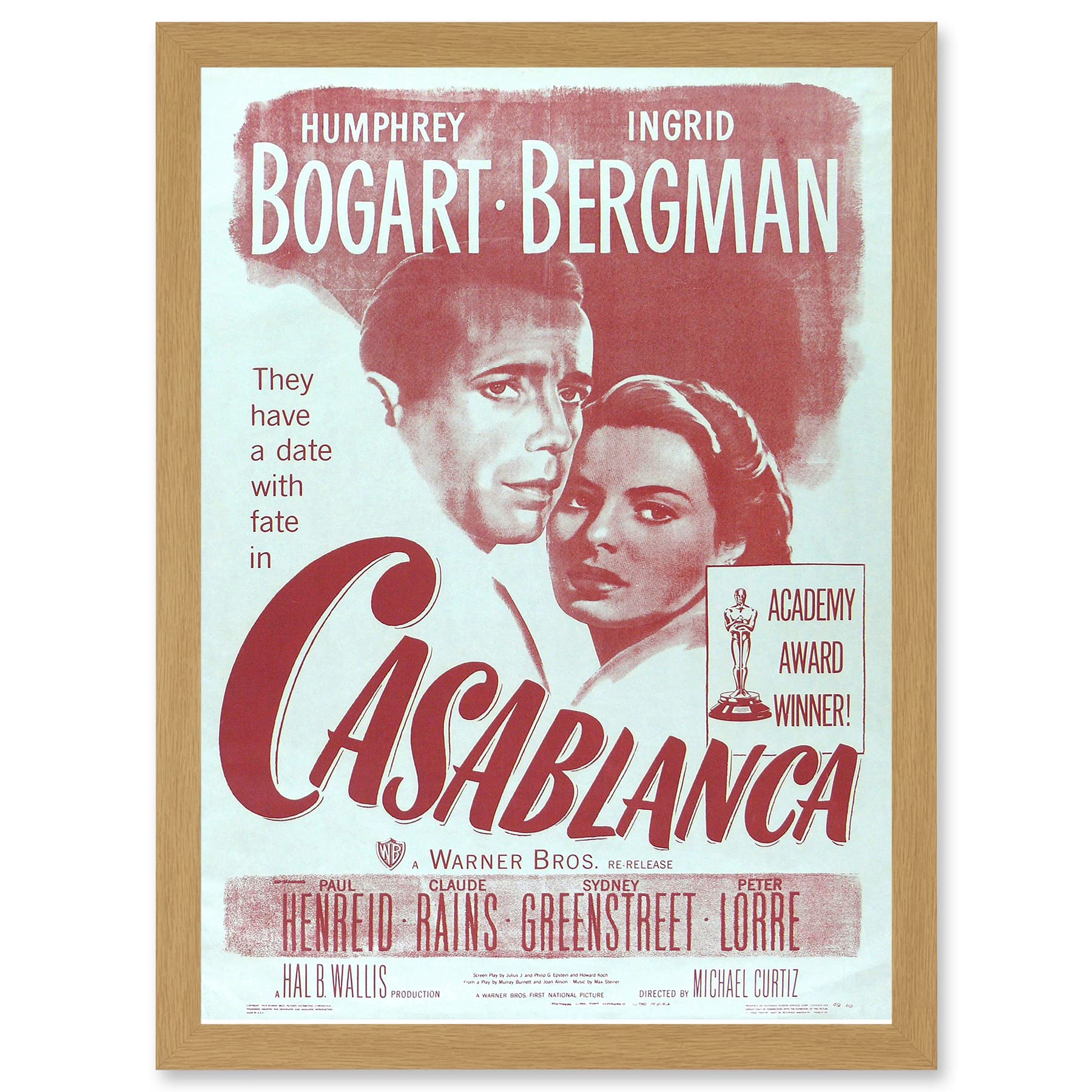 Artery8 Movie Film Casablanca Bogart Bergman Classic Cult Artwork Framed Wall Art Print A4