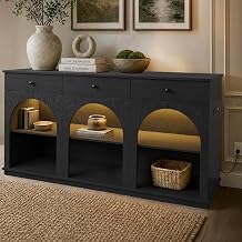 HAUOMS 63" Arched Console Table with RGB Lights & Charging Station